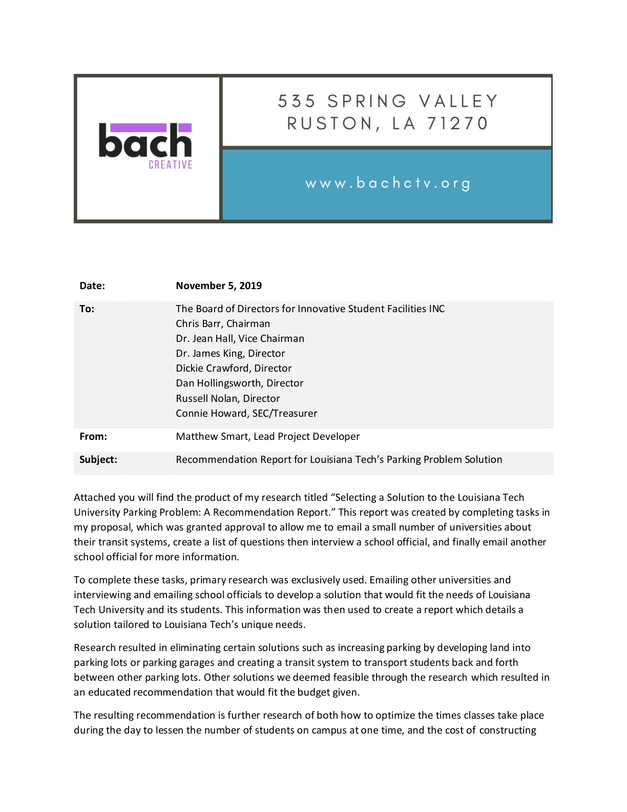 Selecting a Solution to the Louisiana Tech University Parking Problem